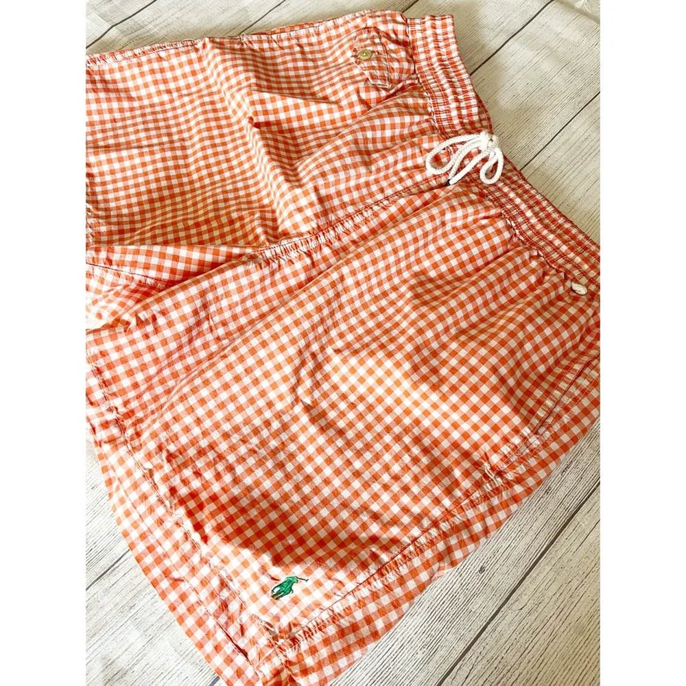 Polo RL orange gingham swim trunks sz XXL